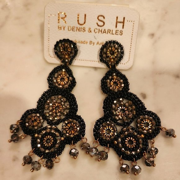 Bohemian Seed Bead & Crystal Long Beaded Chandelier Earrings - Picture 1 of 6